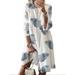 Avamo Womens Boho Floral Cotton Linen Dress Plus Size Long Sleeve T Shirts Dresses Round Neck Tunic Dress Ladies Casual Baggy Loose Midi Dress Party Holiday