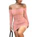 ZIYIXIN Women Sexy Off Shoulder Ruched Dress Fashion Long Sleeve Off Shoulder Dress for Women Ladies