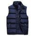 Men Autumn Winter Solid Color Down Stand Collar Jacket Thick Warm Down Zipper Vest Slim Coat Blue XXXXXL