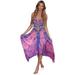 Womens Boho Dress Colorful Starfish Halter Neck Tie Dye Dress With Drawstring Beachwear, Pink, Size: One Size