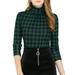 Allegra K Women's Turtleneck Slim Long Sleeve Plaid Casual Blouse