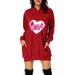 Winnereco Women Love Heart Sweatshirt Long Sleeve Loose Hoodies Dresses (Red 2XL)