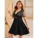 Women's Plus Size Floral Embroidered Mesh Overlay Bodice Dress