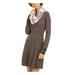 BCX Womens Gray Long Sleeve Crew Neck Above The Knee Fit + Flare Dress Size L