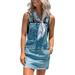 Xiaoluokaixin Women Bib Denim Backless Overall Dress Adjusted Strap Ripped Dress Mini Short Camouflage Suspender cqH