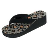 StarBay Women's Comfort Low Wedge PU upper Black Heel EVA Thong FlipFlop Sandal Platform Shoes With Animal Leopard Print