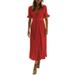 Swing Dress for Women Solid Color V-neck Elegant Maxi Dress Summer Evening Party Cocktail Dress Short Sleeve Sundress