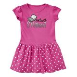 Inktastic Virtual Student Cute Smiling Laptop Toddler Short Sleeve Dress Female Raspberry with Polka Dots 4T