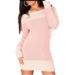 Women Knitted Long Sleeve Sweater Dress Casual Ladies Fashion Off Shoulder Package Hip Dress Pullover Jumper Sweater