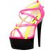 Highest Heel AMBER-501-PKYL-6 6 in. Strappy Platform Sandal with Ankle Strap in Pink and Yellow Combo - Size 6