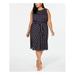 JESSICA HOWARD Womens Navy Tie Front Plaid Sleeveless Jewel Neck Midi Sheath Dress Size 18W