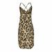 Gueuusu Women's Leopard Print Dress V Neck Slip Strap Cocktail Club Midi Dress