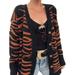AngelBee Women Cardigan Loose Knitted Sweater Coat Stripe V Neck Jacket (Orange L)