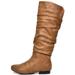Women PU/Suede Wide Calf Knee High Boots Slouch Flat Heel Booties Shoes BLVD-W WIDE/CALF/CAMEL Size 8.5