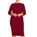 Women's Casual Plus Size Mock Neck 3/4 Sleeves Casual Solid Bodycon Stretchy Mid Dress