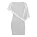 Besufy Plus Size Women Shoulder Dress,Round Neck Irregular Sequins Patchwork Slit Sleeve Pencil Mini Dress