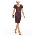 ADRIANNA PAPELL Womens Purple Sequined Zippered Short Sleeve Scoop Neck Knee Length Sheath Formal Dress Size 4