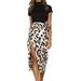 Women Leopard Print Split Midi Skirt High Waist Summer Party Cocktail Wrap Dress