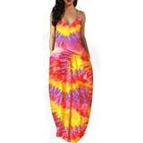 Atralife Ladies Dress Women Dress Tie-Dye Suspender Ladies Long Skirt