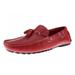 LN LUCIANO NATAZZI Mens Air Grant Driver Leather Shoes Tassel Driving Slip-On Loafer Red