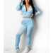 Women 2 Piece Outfits Tracksuit Velvet Zip Up Hooded Jacket Crop Tops Pants Set