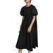 ZANZEA Women O Neck Solid Long Tunic Tops Baggy Elastic Waist Puff Sleeve Maxi Dress