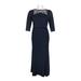 Adrianna Papell Boat Neck 3/4 Sleeve Embellished Popover Zipper Back Stretch Crepe Dress (Plus Size)-MIDNIGHT