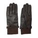 Womens Chocolate Brown Cuffed Leather & Acrylic Knit Gloves
