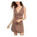 B DARLIN Womens Brown Belted Low Back Plaid Sleeveless V Neck Micro Mini Shift Dress Size 9\10