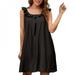 Wisremt Summer Ruffle Dress Women Sleeveless Casual Dress Sexy Square Collar Female Dresses Black XL