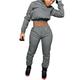 Listenwind Women Letter Print Hooded Crop Tops Sweatshirts Sweat Pants Set Tracksuits Dark Gray