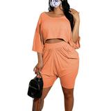 MAWCLOS Womens Casual 2 Piece Sports Outfit Set Pullover Top Shorts with Pockets Joggers Clubwear Tracksuit Plus Size Sportswear Set