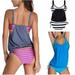 Women's Stripes Lined Up Double Up Tankini Top Swimwear(plus Size)xs-5xl