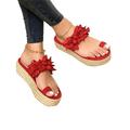 Wazshop Womens Toe Ring Flat Sandals Flower Bohemia Flip Flops Casual Comfortable Beach Platform Shoes