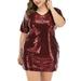 MAWCLOS Womens Sequin Glitter Short Sleeve Dress Sexy V Neck Mini Party Club Bodycon Dresses Oversized Slim Fit Sheath Dress