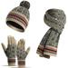Farfi Women Winter Warm Vintage Pattern Acrylic Knitted Woolen Hat Scarf Gloves Set