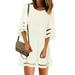 Women 3/4 Bell Sleeve Mesh Panel Tunic Dress Scoop Neck Loose Swing Shift Dresses Summer Casual Beach Holiday Loose Tops