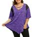 Egmy Womens Plus Size Flare Lace Asymmetrical Tunic T-Shirt tops