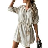 Enwejyy Spring and Summer Holiday Dress Casual Dress Flowers Print 1/2 Sleeve Embellished Dress