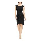 JESSICA HOWARD Womens Black Draped Cap Sleeve Jewel Neck Above The Knee Sheath Wear To Work Dress Size 12