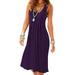 Avamo Womens Empire Waist Midi Dress Square Neckline Holiday Party Dress Ladies Plain Color Summer Boho Sundress Tunic Dresses Purple M