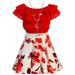 Big Girl 3 Pieces Ruffle Top Skirt Necklace Summer Clothing Skirt Set Outfit Outfit Red White 8 JKS 2130S BNY Corner