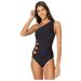 Carmen Marc Valvo Women's Shoulder One Piece Swimsuit, Black, 8