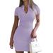 Avamo Women Bodycon Dress Solid Short Sleeve Ribbed Knit Slim Dress Elastic Waist Tight Mini Dress