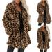 Women's Leopard Faux Fur Pocket Fuzzy Warm Winter Oversized Outwear Long Coat