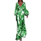 VONDA Women's Fashion Low Cut Floral Print Smocked Waist Maxi Dress