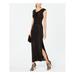 CONNECTED APPAREL Womens Black Slitted Cap Sleeve Cowl Neck Full-Length Empire Waist Evening Dress Size 10