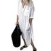 Avamo Plus Size Ladies Long Sleeve Holiday Party T Shirt Dress Long Sleeve Lapel Neck Baggy Kaftan Dress With Pockets