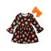 Lovely Baby Girls Halloween Dress Kids Girls Pumpkin Printed Dresses Headband Clothes Long Sleeve Princess Dress Outfits 2Pcs