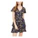 TEEZE ME Womens Navy Printed Short Sleeve V Neck Short Layered Dress Size 1\2